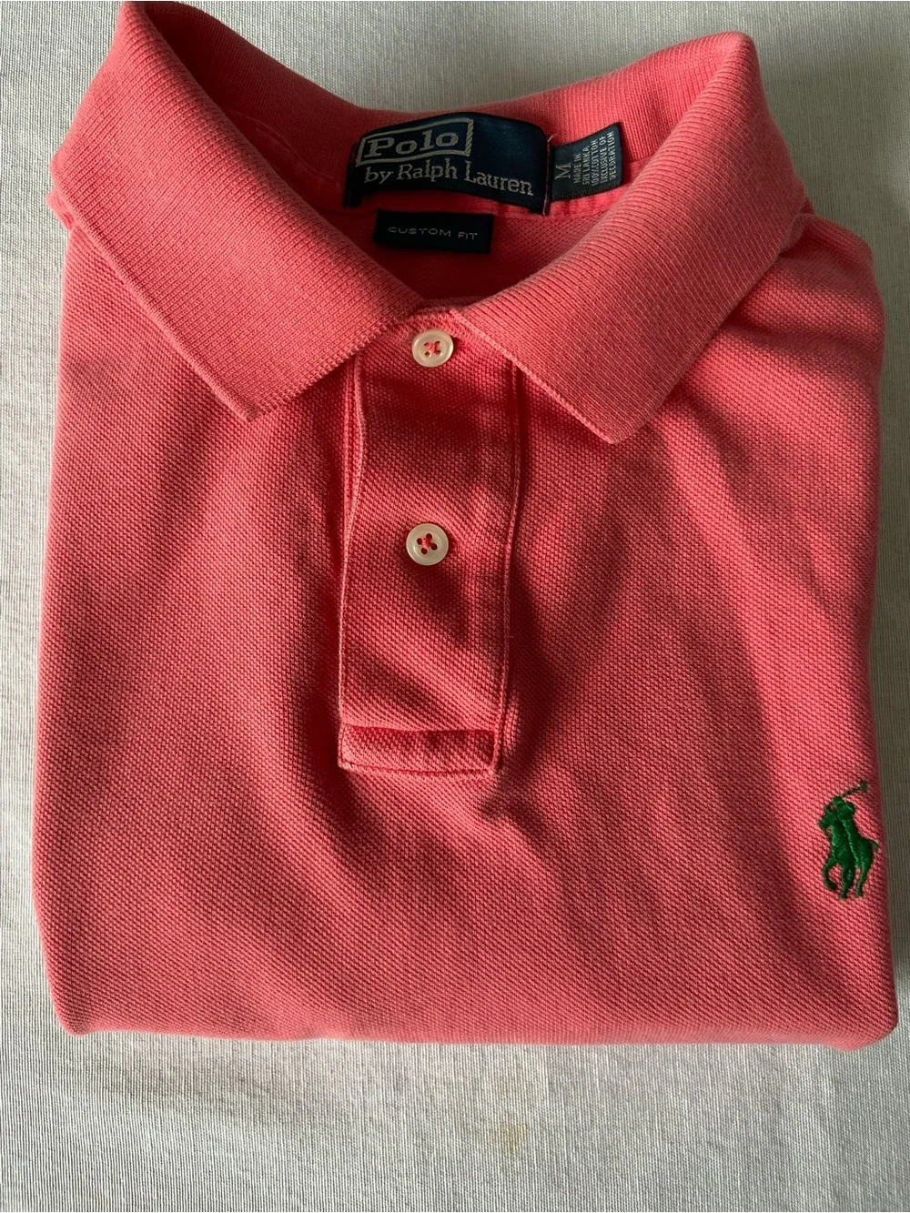Ralph Lauren Men’s Coral Pink Polo with Green Logo